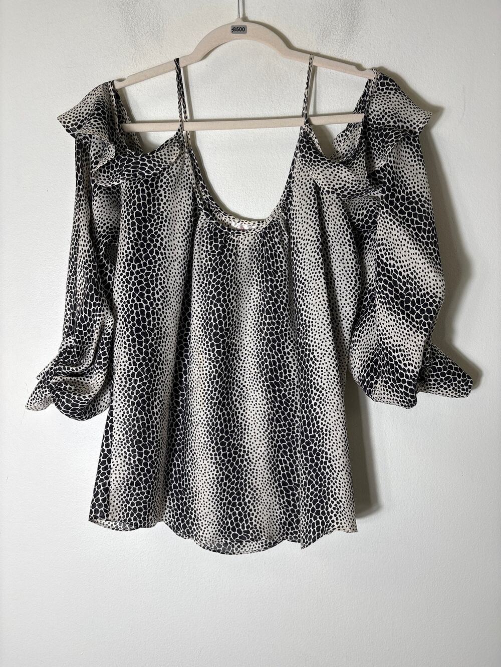 Parker Black and White Speckled Cold Shoulder Long Sleeve Top Sz S